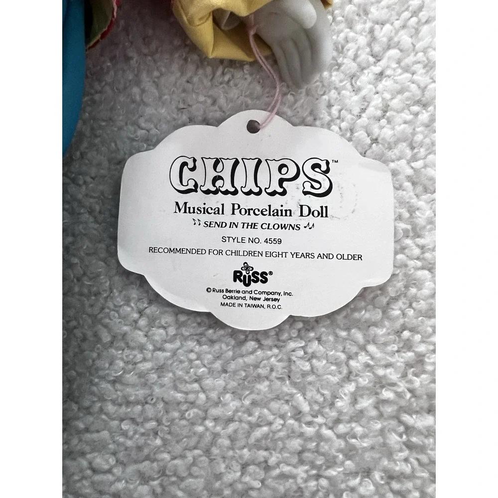 Chips Porcelain‎ Musical Doll By Russ Female Clown With Tag No Box